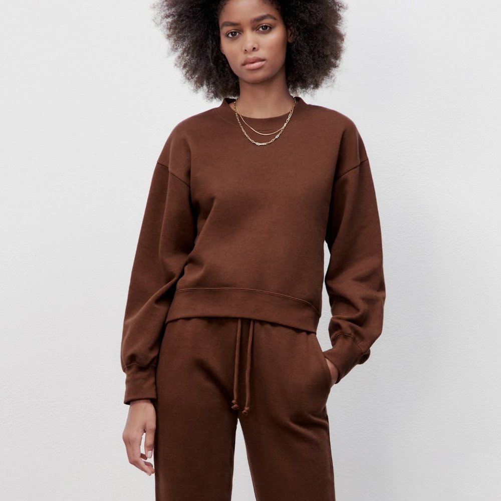 ZARA Plush Crew Neck Sweatshirt Brown